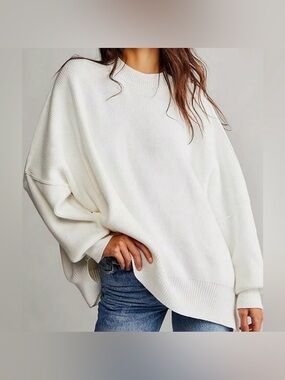 Aerie Ribbed Oversized Tunic Sweater in White